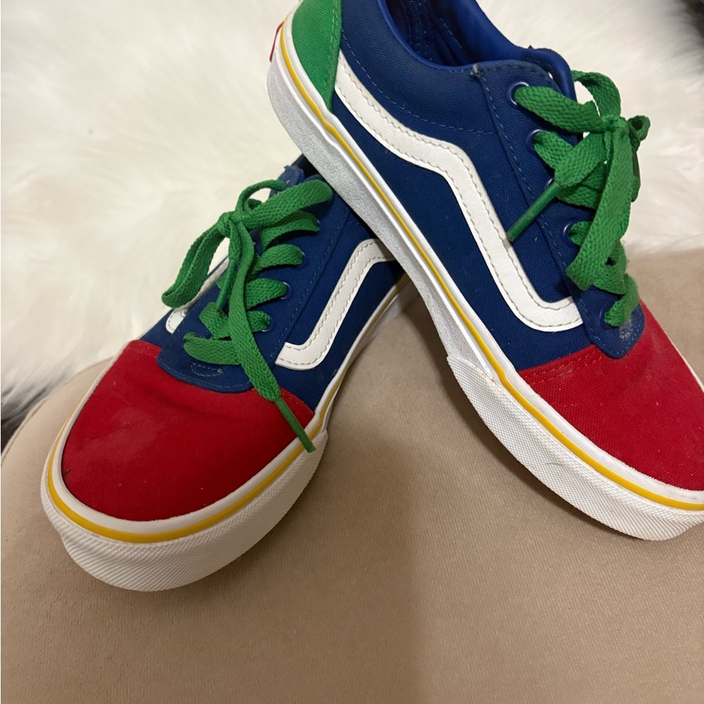 Vans Old Skool Colorblock Sneakers Kids Size 3 Red Blue Green Lace-Up